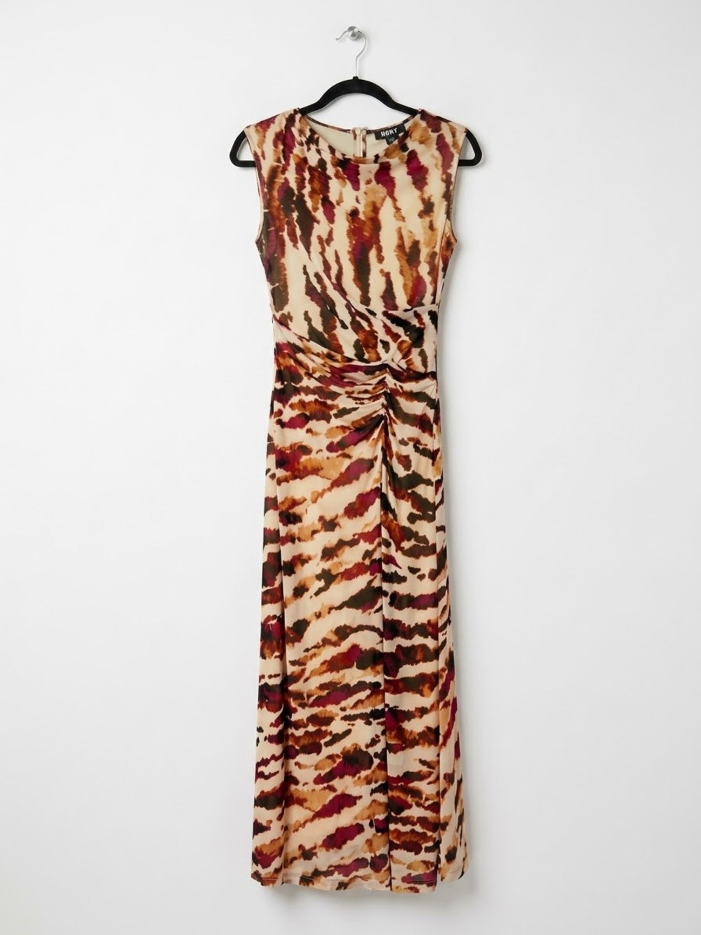 DKNY Sleeveless Multicolor Animal Print Mesh Ruched Maxi Dress 10